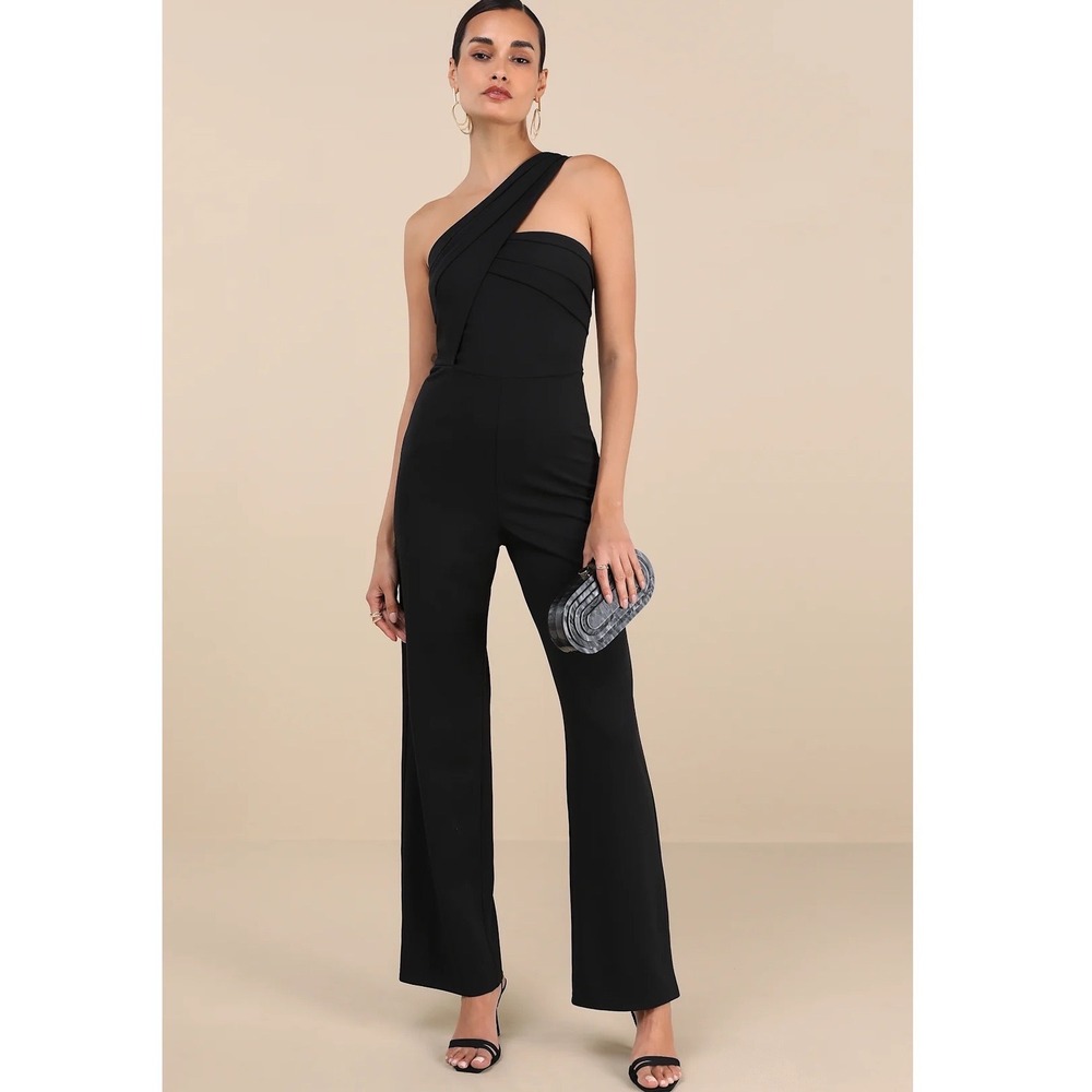 Lulus Devoted to Fun One-Shoulder Sleeveless Jumpsuit Black Large New With Tags